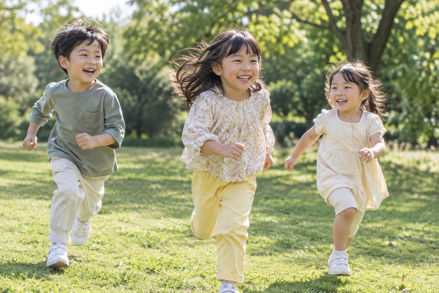 公園で走って遊ぶ子どもたちのイメージ