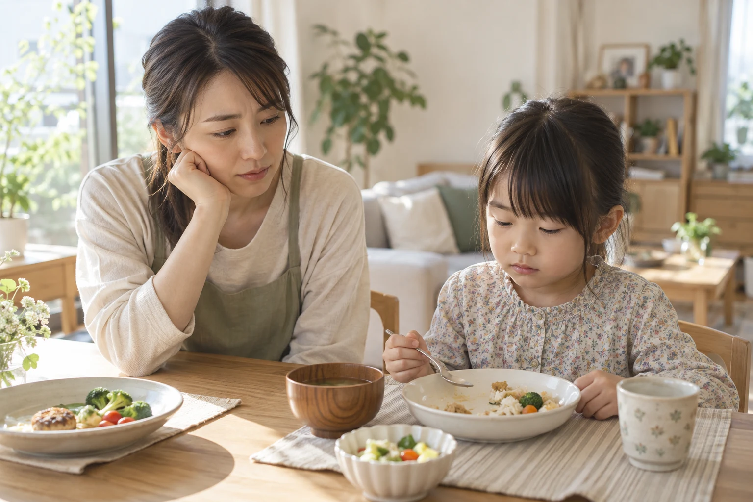 子どもの食事を気にかける母親のイメージ